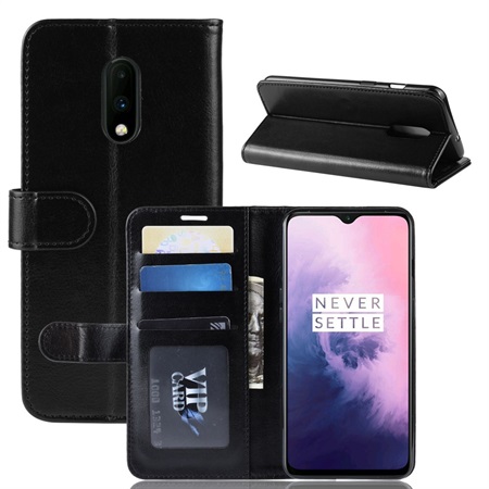 Crazy Horse Leather Wallet for OnePlus 7 Black